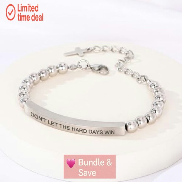 Stainless Steel Beaded Cross Bracelet with Bible Verse, Adjustable Fit - Picture 3 of 8